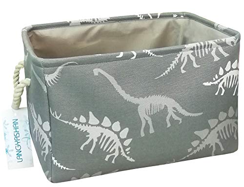 LANGYASHAN Rectangular Storage Bin Collapse Canvas Fabric Cartoon Storage Basket with Handles for Organizing Home Kitchen Boys and Girls Toys Office Closet Shelf Baskets (Rec Gray Dinosaur skeleton) - color: Rec Gray Dinosaur skeleton