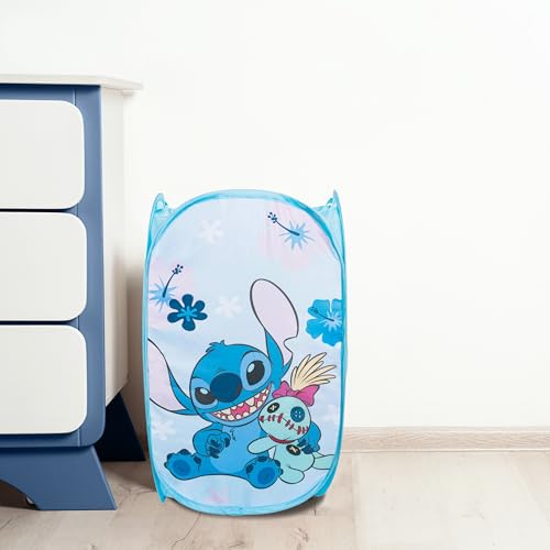 Jay Franco Disney Lilo and Stitch Pop Up Hamper - Mesh Laundry Basket/Bag with Durable Handles - Storage for Clothes and Toys - color: Blue - Stitch