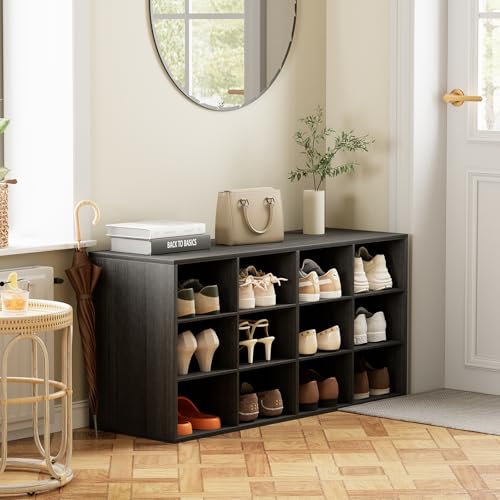 Aenuert 12-Cubby Shoe Rack, 3-Tier Wood Shoe Organizer, Multifunctional Shoe Organizer Bench for Entryway, Mudroom, Hallway, Closet,36.22 * 11.81 * 17.72 Inch,Black - color: Black, size: 12-cube 3-tier