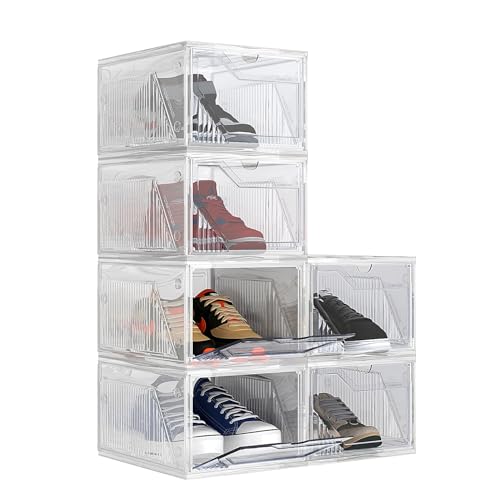 AWTATOS Shoe Storage Boxes, Thickened Shoe Storage Organizer with Clear Magnetic Door, Stackable Shoe Container with Lids, Collapsible Large Shoe Rack, Fit up to US Size 15, 6 Pack - size: 6 pack