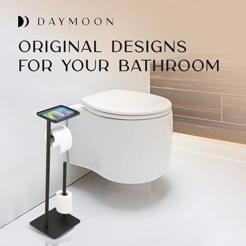 Day Moon™ - Toilet Paper Holder - Modern Roll Holder for Bathroom - 1 Pack - Free Standing - with Shelf, Black - color: Matte Black, size: Free Standing 1 Pack