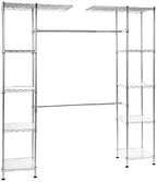 Amazon Basics Expandable Adjustable Metal Closet Organizer with Hanging Rod, Clothes Rack, Shelves, 57-80 x 14 x 72 inches (LxWxH), Chrome