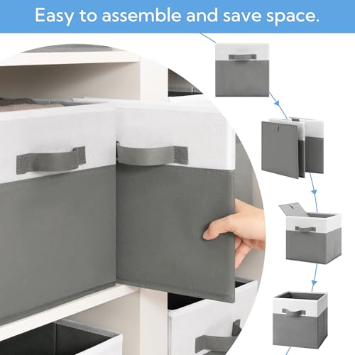 Cupic Cupid 11 Inch Storage Cube, Fabric Cube Storage Bin with Handles, Storage Cube Organizer for Clothes and Toys, Collapsible Cube Bins for Closet, Shelves, Nursery, 6-Pack, Gray and White - color: Gray and White, size: 11 Inch
