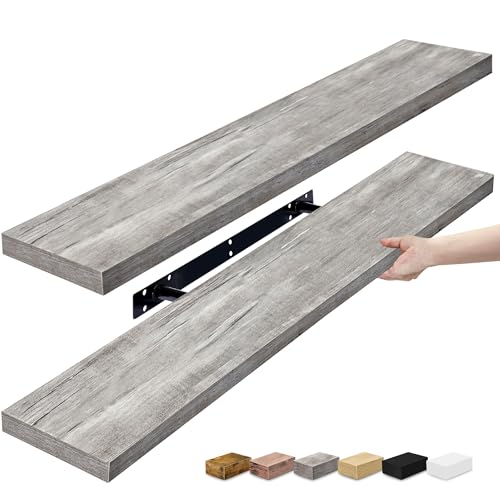 Sorbus Floating Shelves for Wall - 35 Inch Long Bathroom Shelves, Wall Decor for Bedroom, Kitchen, Living Room & Book Storage - Mounted Floating Shelf with Invisible Brackets (Gray, 2 Pack) - color: Grey, size: 35 Inch, style: 2 Pack