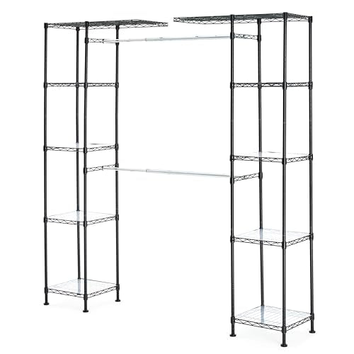 Amazon Basics Expandable Metal Hanging Closet Organizer System with Storage Shelves, Adjustable, Easy to Assemble, 57-80"L x 14"W x 72"H, Black - color: Black