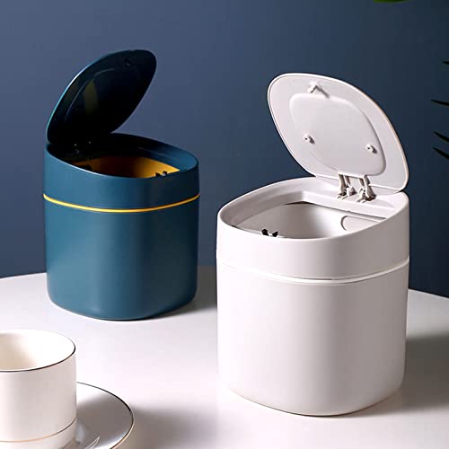 LTWQLing Plastic Mini Trash Can with Lid - 2 L Pop Up Wastebasket for Bathroom Vanity, Desktop, Tabletop or Coffee Table - Dispose of Cotton Rounds, Makeup Sponges, Tissues (Grey) - color: Grey