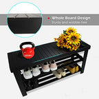 SMIBUY Bamboo Shoe Rack Bench, 3-Tier Shoe Organizer Storage Shelf for Entryway Hallway Bathroom Living Room (Black) - color: Black