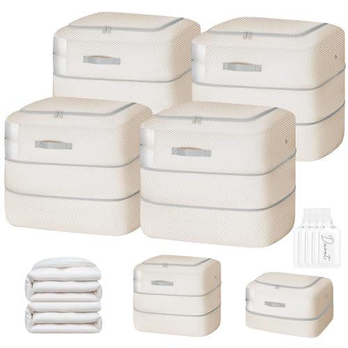 Comforter Storage Bag - 110L Large Capacity Blanket Storage Bags 2-Layer Ultra Space Saving Self Compression Organizer, Washable Compression Bags for Storage Comforter Blanket, 4-Pack, Beige - color: Beige, size: 4 Pack - 2-Layer