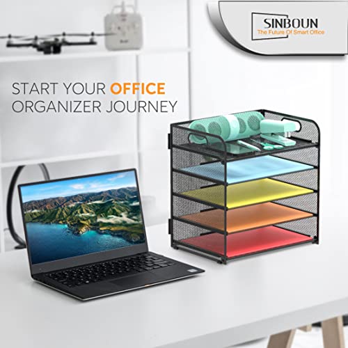 Letter Tray Paper Organizer 5-Tier Desk Organizer File Organizer Paper Holder with Handle, Metal Desktop Document Shelf Tray Office Classroom Organization - Black - color: Black