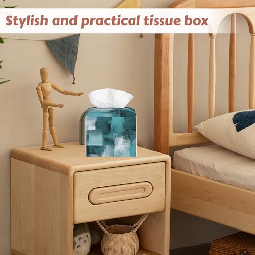 2 Pcs Abstract Grunge Blue Tissue Box Cover Leather Tissue Box Holder Square Facial Paper Organizer Dispenser for Bedroom Dresser Night Stand Office Desk - color: Abstract Grunge Blue