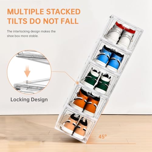 INSTY 12 Pack Large Shoe Storage Box, Clear Shoe Storage Organizer with Magnetic Door, Stackable,Shoe Containers For Display Sneakers, Easy Assembly, Fit up to US Size 12, Clear - color: Clear, size: 12