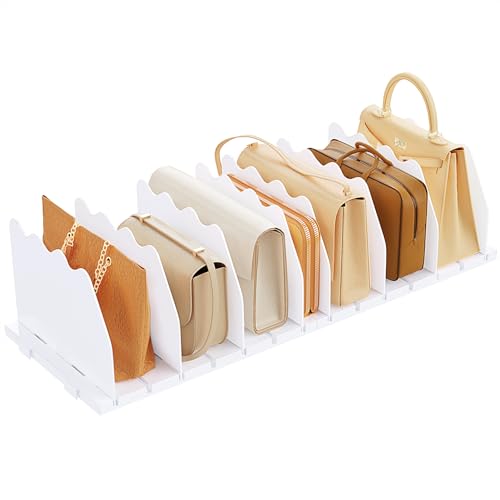 SPACEKEEPER Shelf Divider for Closet, Adjustable Purse Organizers Handbag Separators Storage Organizer Bookshelf Separator Dividers in Bedroom Office Kitchen Bathroom, White - color: White