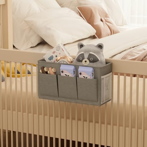 Edudif Dual-purpose Bedside Caddy Bedside Organizer, Bed Caddy with 6 Pockets, Versatile Bedside Storage Solution Magazine Remotes holder, ideal for Home, Dorm, Hospital, Crib Bed (Grey 2pcs) - color: Grey 2pcs