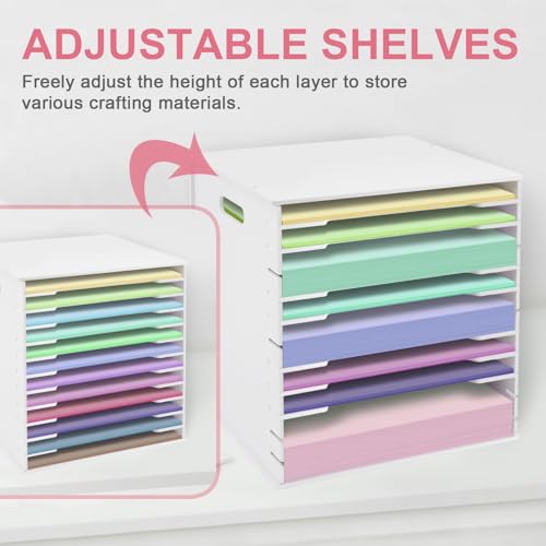 SONGWAY 12x12 Paper Storage Organizer - 13 Tier Desk File Organizer with Adjustable Shelves, Letter Mail Tray, 12x12 Stackable Scrapbook Paper Storage Cube for Home Office Classroom
