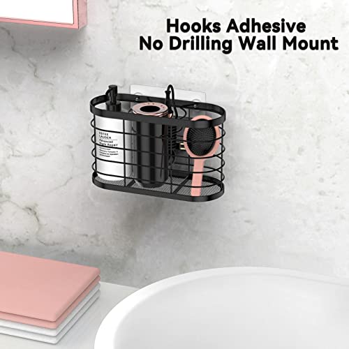 3 in 1 Hair Tool Organizer - Adjustable Height Wall Mounted/Cabinet Door Bathroom Organizer, Under Sink for Hair Dryer, Flat Irons, Curling Wands, Straighteners - color: Black