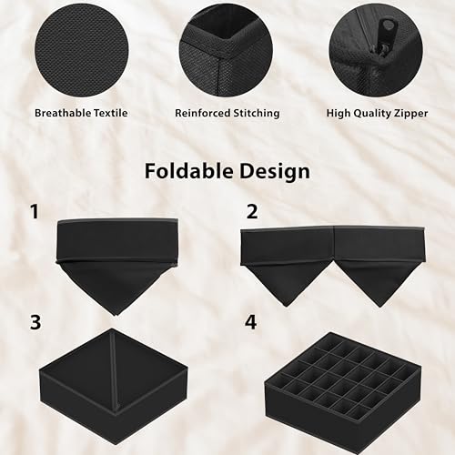 Simple Houseware Closet Underwear Organizer Drawer Divider Assorted 7 Pieces, Black - color: Black, size: 7 Pack