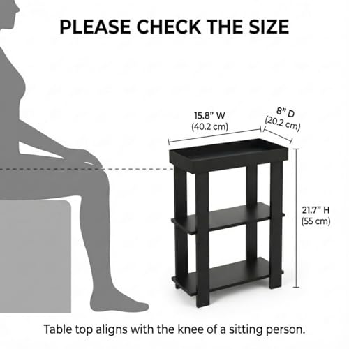 Narrow Side Table Black, 3-Tier Side Table, Rustic Farmhouse Narrow End Table with Storage, Slim Table Nightstand for Small Spaces, Bedroom or Living Room (Black) - color: Black