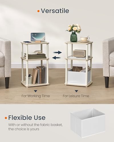 SONGMICS Home Side Table, 3-Tier Nightstand with Storage, End Table with Fabric Basket, for Bedroom, Living Room, Steel Frame, Superfast Toolless Assembly, Modern, Natural Beige ULET286N01 - color: Natural Beige, size: 1 pack