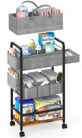 LIDTOP 2In1 Baby Diaper Caddy & 4-Tier Rolling Diaper Cart, Diaper Caddy Organizer Cart with Dividers & Drawer, Mobile Metal Bedside Cart for Nursery Essentials Storage, Large Capacity - color: Black(with Drawer)