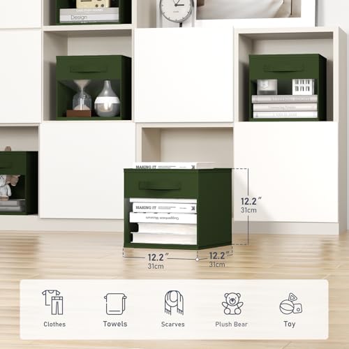 DIMJ Cube Bins, 12.2-Inch Storage Bins Cubes with Window, 6 Packs Collapsible Storage Bins with Handles, Closet Storage Baskets for Organizing Living Room, Office, 6 Pack,Green - color: Green, size: 12.2 Inch.- 6 Pack