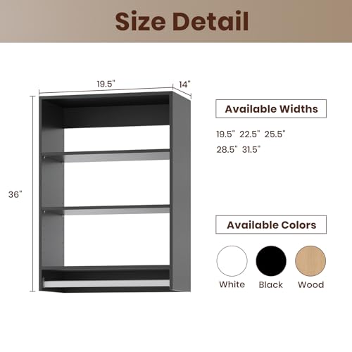 ROOMTEC 19.5" Medium Hanging Closet Unit, Modular Closet System with Hanging Rod, Wardrobe Organizer for Bedroom or Walk-in Closet, Wall Mounted, Customizable Clothes Storage Unit, Black - color: Black, size: 19.5" Wide, style: Medium Hanging
