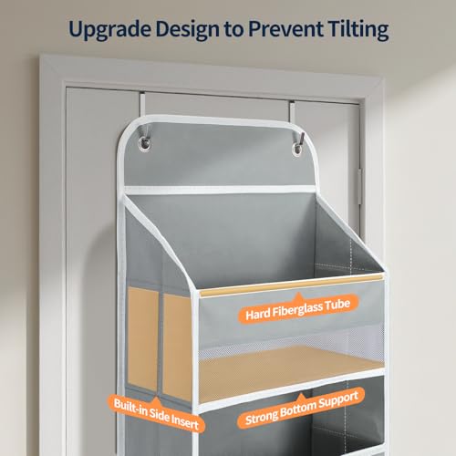 Yecaye Over The Door Organizer, Heavy Duty Hanging Organizers and Storage with 4 Large Capacity Pockets, Swing-Proof Behind The Door Storage for Bathroom Nursery Bedroom Dorm Closet, Grey,1Pc - color: Grey, size: 4 Tier