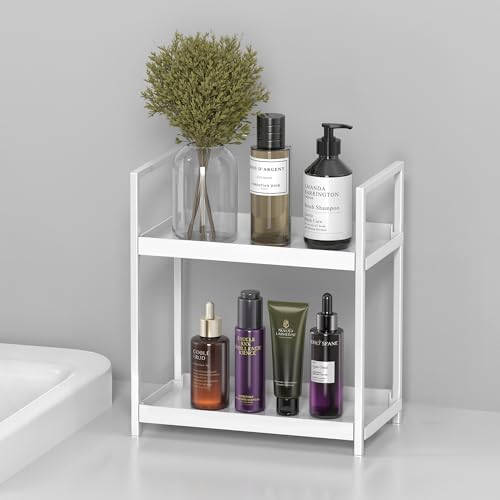 Bathroom Organizer Countertop, 2 Tier Counter Storage Shelf for Makeup Perfume Skincare Cosmetic Beauty Product, Small Vanity Countertop Tray Stand Rack Holder for Bathroom Sink Dresser, White - color: White