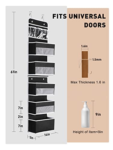 Yecaye 6-Tier Over The Door Storage Organizer, Flexible 1 Split into 2 Swing-Proof Hanging Bathroom Organizer, Bedroom Organizers and Storage for Newborn Baby Essentials, Black - color: Black, size: 6 Tier