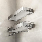 VOLPONE Stainless Steel Wall Mounted Bathroom Shelves - 2-Tier Floating Shelf with Removable Hooks (Brushed Nickel) - color: Brushed Nickel(rectangular)