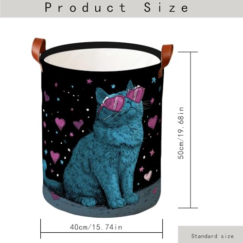 Laundry Basket 15.75 x 15.75 x 19.7 Inch Oxford Fabric Clothes Hamper with Blue Cat in Sunglasses Design Foldable Storage Bin with Handles for Bedroom Bathroom Dorm and Laundry Room Décor - color: Colorful588