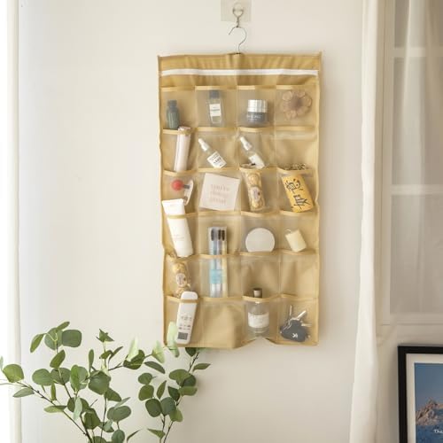 Hanging Fabric Storage Organizer with Multiple Pockets – Space-Saving Closet Storage Solution, Beige 12+24 grid