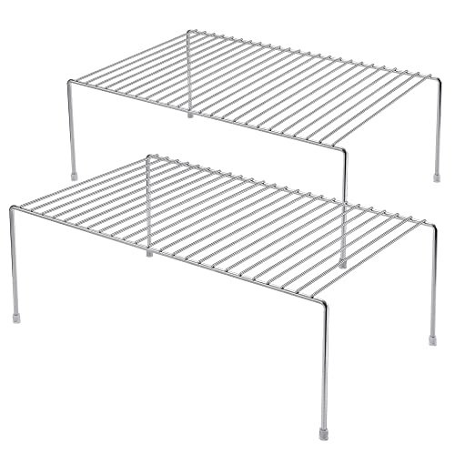 iPEGTOP Kitchen Cabinet Storage Shelf Rack, Set of 2 Large (15.7 x 9.4 Inch) Rustproof Metal Wire Shelves Spice Shelf Rack Cupboard Organizer for Pantries Countertops Utensils Organization, Chrome - color: Chrome