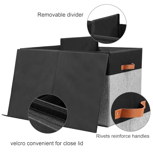 Gowee Large Toy Storage Box with Lid, Sturdy Toys Storage Chest Bin Organizer Basket with Dividers for Kids, Boys, Girls, Nursery, Closet, Bedroom, Playroom 26"x17" x17" (Black and Grey) - color: Black and Grey, size: 26"x17" x17"