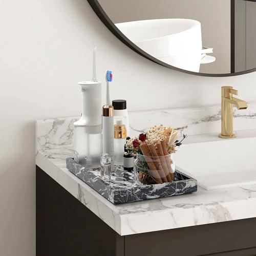 Marble Bathroom Tray,Pure Natural Vanity Tray,Marble Tray for Kitchen Counter Non-Ceramic/Non-Resin,Stone Trays 12 x 8 inch - color: Black White