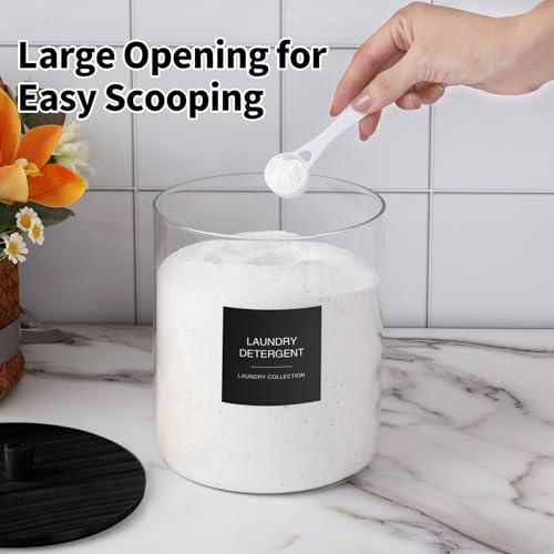 Glass Jars and Acrylic Dryer Sheet Holder, Laundry Pods Container with Bamboo Lid and 27 Labels, Powder Detergent Containers for Laundry Room Organization, Storage Jars Set (3 Pack, Black) - color: Black