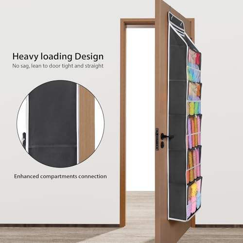 Univivi Hanging Yarn Storage Organizer with 6 Zipper Closure Compartments, Large Capacity Knitting Organizer Storage, Over The Door Hanging Yarn Holder for Knitting Needles, Crochet Hooks (Dark Grey) - color: Grey, size: 6 Tiers