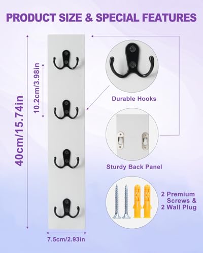 UCEC Vertical Key Holder for Wall with Hooks, Space-Saving Wooden Key Holder Wall Mount Small Organizer for Entryway, Keys, Wallets, and Pet Leashes – White Key Rack for Front Door or Garage Decor - color: Classic White Color