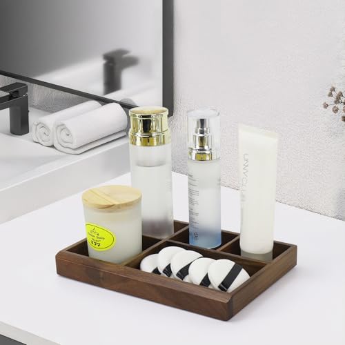 MultiBey 5-Slot Walnut Valet Tray Organizer | Wooden Valets Tray for Nightstand, Dresser & Desk |EDC Catchall Trays with 5 Sections for Jewelry, Wallet, Watch, Keys, Earbuds (Walnut) - color: Walnut - 5 Compartments
