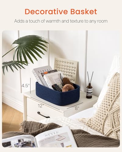 Small Woven Basket, 12 x 8 x 4.5 Inches, Storage Basket for Organizing, Cute Small Rope Shelf Closet Cube Storage Bins Baskets for Shelves, Dog Toy Gift Baskets Empty, 3 Packs, Navy Blue - color: Navy Blue, size: 12"L x 8"W x 4.5"H