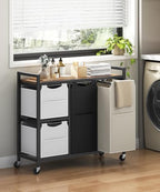 HOOBRO Laundry Sorter with 4 Section, 39 Gal. (147 L) Laundry Hamper with Wheels, Rolling Laundry Basket with Shelf, Pull-Out Detachable Bags, Side Pockets, Rustic Brown, Black and Beige BFE14XY01N1 - color: Rustic Brown + Black + Beige + Gray