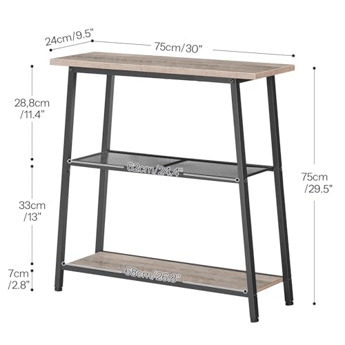 HOOBRO 30" Narrow Console Table, 3-Tier Small Entryway Table with Storage Shelves, Behind Couch Sofa Table, Hallway Table for Entryway, Foyer, Hallway, Living Room, Greige and Black BG62XG01 - color: Greige + Black
