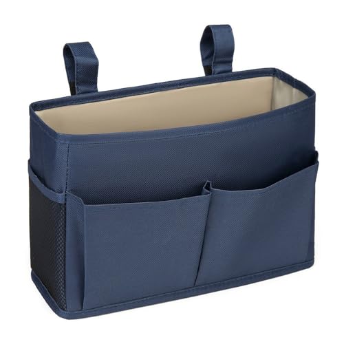 Bedside Storage Organizer Bag Phone Book Magazine Holder Pockets Hanging Storage Bag Sofa Side Pouch Bag(Black) - color: Black