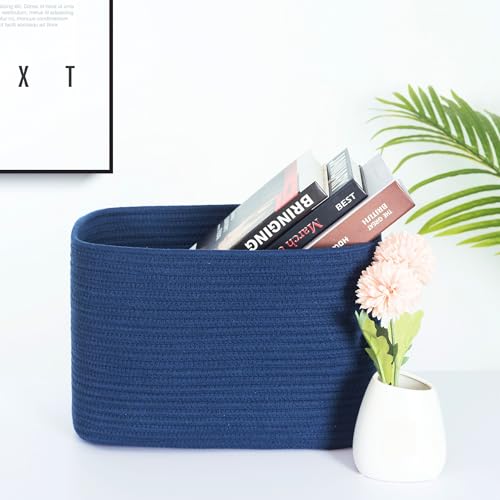 MINTWOOD Design 3-Pack Decorative Woven Storage Baskets for Shelves, Cube Bin Box for Organizing Books, Shoes, Dog Toys, Pantry Closet and Living Room Organizer, Navy Blue - color: Navy Blue