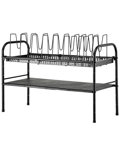 HULISEN Pots and Pans Organizer Under Cabinet, Expandable 2-Tier Pots and Pans Lid Storage Rack Holder with 10 Dividers, Adjustable Height Under Sink Organizer, Maximize Kitchen Storage Space