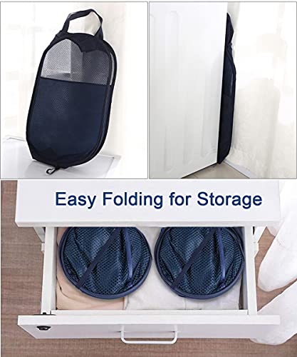 Larpur Popup Mesh Laundry Basket, Collapsible Clothes Washing Laundry Hamper with Reinforced Carry Handles, Portable Foldable Dirty Clothes Hamper for Home Dorm Cruise Travel (Blue) - color: Blue