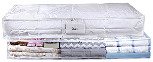 Masirs Clear Underbed Storage Bag, Durable Vinyl Material to Shield Your Contents from Dust, Dirt and Moisture, Easy Gliding Zipper for Easy Access and Label Pocket for Easy Identification, (2-Pack) - size: Under-Bed Storage Bag