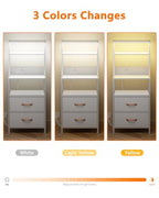 Furnulem Night Stand, Tall White Nightstand with 4-Tier Shelves, 2 PU Fabric Drawers and Led Lights, Bed Side Tables with Charging Station, Bedside Table for Bedroom - color: White, size: 2 Drawer