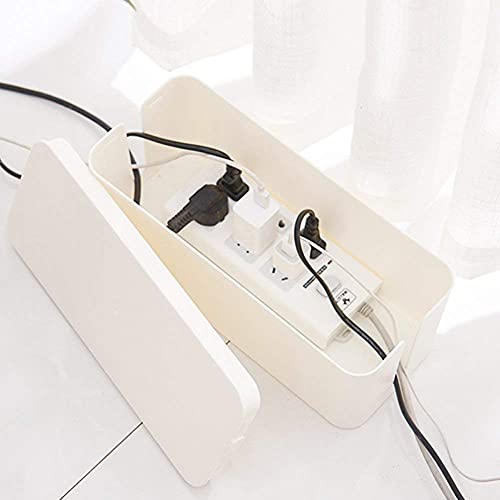 Cable Management Box Organizer, Pack of 2 Wire Concealer to Cover Hide Surge Protector & Power Strip on Desk Floor, with 5 Cord Fastening Tapes for Office, Home, Kitchen (Ice White) - color: White