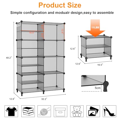 AWTATOS Closet Organizer 8 Cube Storage Shelves Clothes Organizers Stackable Cubby Shelving for Closet Bedroom Living Room Grey - color: Grey