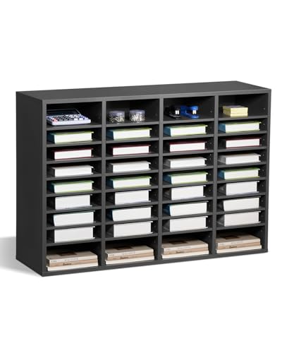 VEVOR Literature Organizer, 36 Compartments Office Mailbox with Adjustable Shelves, Wooden Mailbox Sorter Medium Density Fiberboard Office Home Classroom Storage for Files, Documents, Papers, Grey - color: Grey, size: 36 Compartments
